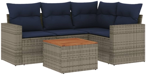 vidaXL 5-tlg. Garten-Sofagarnitur mit Kissen Grau Poly Rattan 3256439