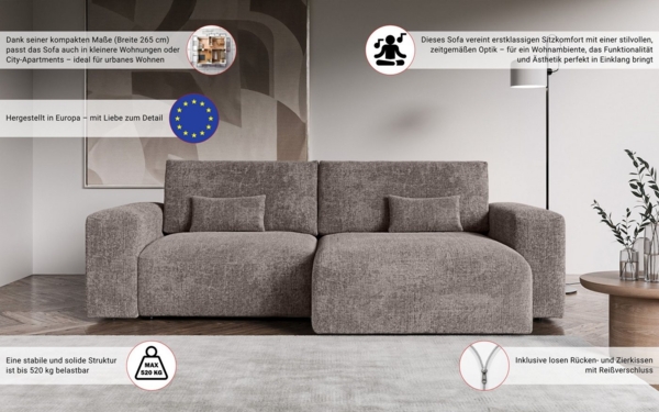 OTTO home Ecksofa MATTS Schlafsofa mit Bettkasten, Maße B/T/H: 265/159/89 cm, L-Form mit Recamiere rechts oder links, hoher Sitzkomfort Bild 3