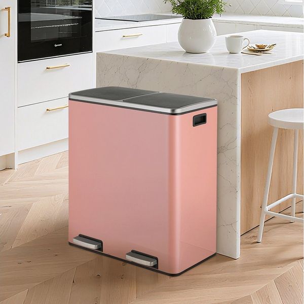 TLGREEN Mülleimer mit 2 Fächern, Abnehmbarer Innenlauf, Küchen Mülltrennsystem, 2x 30L, Pedal, Anti Fingerabdruck