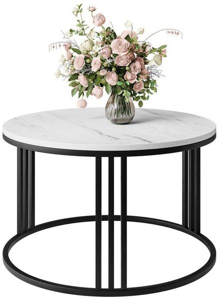 Lookway Couchtisch LORI LEVANTO mit weißem und schwarzem Gestell (1x Couchtisch), Durchmesser: ⌀70 cm