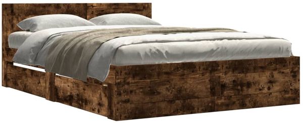 Einzelbettgestell Design für Erwachsene mit Kopfteil Räuchereiche 120x200 cm Holzwerkstoff d3182e