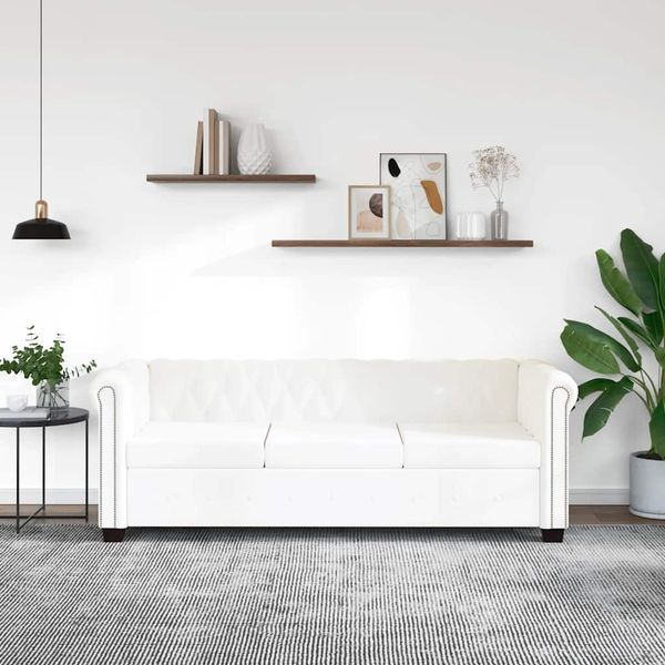 vidaXL Chesterfield-Sofa 3-Sitzer Kunstleder Weiß 242372