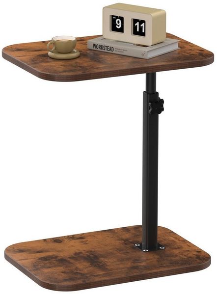 JEOBEST Beistelltisch Holz Klein Couchtisch Sofatisch: C Form, Höhenverstellbarer Side Table, Sofatisch mit Metallgestell