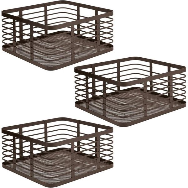 mDesign Allzweckkorb Gitterbox Drahtkorb Aufbewahrung 3er Set Metall Bronze