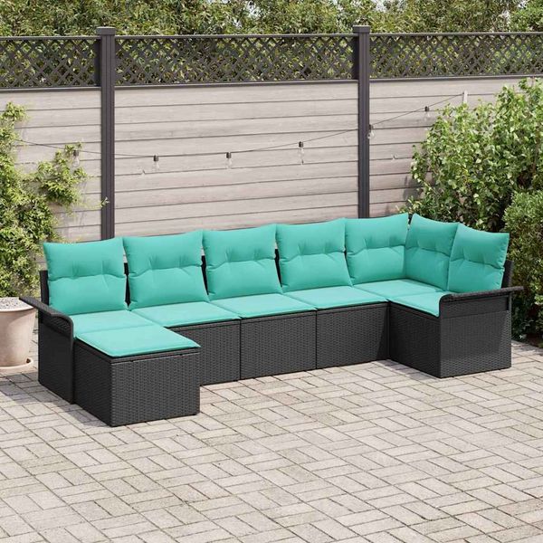 vidaXL Gartensofa-set mit Kissen 7 pcs Schwarz Poly-Rattan 3345456