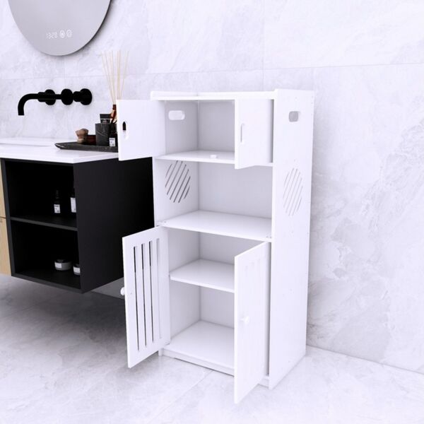 JEOBEST Badkommode Freistehende Bodenschränke, Beistellschrank, Aufbewahrungsschrank, Platzsparendes Badmöbel, Weiß 75x22x36cm
