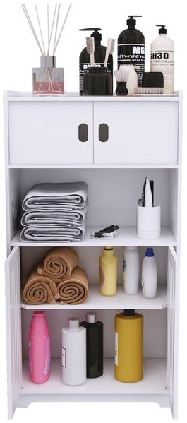 JEOBEST Badkommode Freistehende Bodenschränke, Beistellschrank, Aufbewahrungsschrank, Platzsparendes Badmöbel, Weiß 75x22x36cm