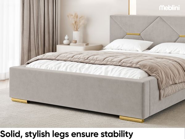 MEBLINI Polsterbett 140x200 ohne Lattenrost ohne Matratze – LIZZY – Taupe Samt – Doppelbett ohne Bettkasten - Stauraumbett - Kopfteil Bett ohne Stauraum Bild 5