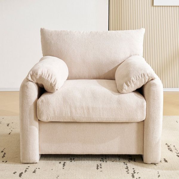 KLAM HOME Sessel Modernes Design Chenille-Stoff Relaxsessel mit dicken Kissen Armlehne, Einzelsofa,übergroßer Sessel geeignet für Wohnzimmer und Schlafzimmer