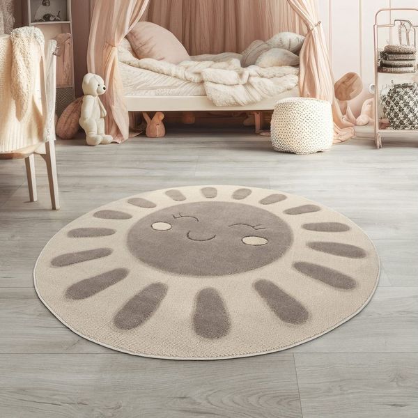 TT Home Teppich Kinderzimmer, Rund, Höhe: 21 mm, Kinderteppich Kinderzimmer Teppich Spielteppich Kurzflor Sonne Flausch