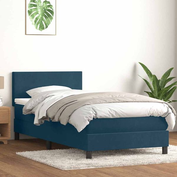 vidaXL Boxspringbett mit Matratze & LED Dunkelblau 80x210 cm Samt 3316669