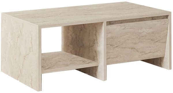 Stilvoller Couchtisch, Travertin-Optik, 90 x 35 x 45 cm | 100% melaminbeschichtete Spanplatte, 18 mm stark | Modernes Design fürs Wohnzimmer