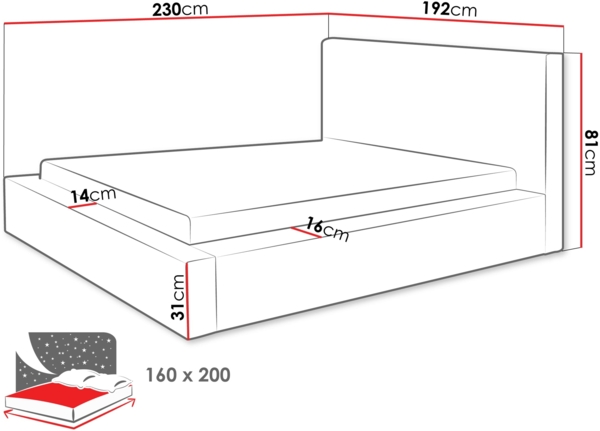 Polsterbett mit bettkasten Gerozza, Stoff: Cord (Top Sztruks 95, 160 x 200 cm) Bild 8