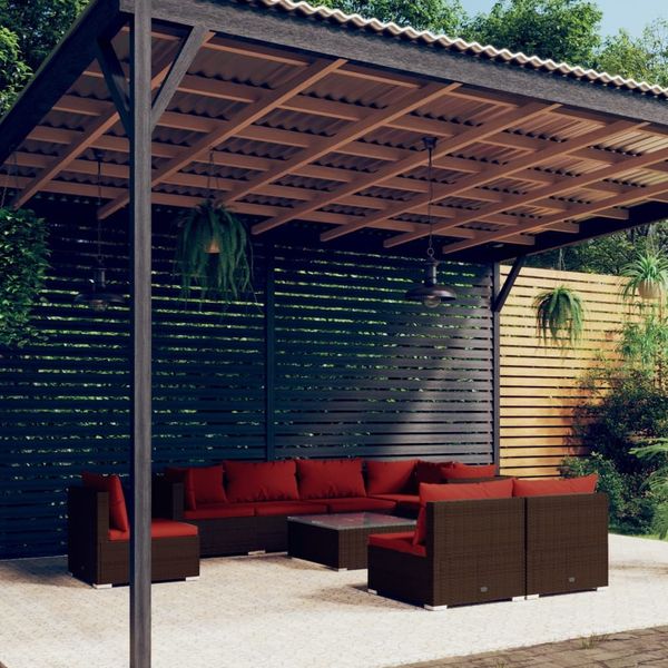 vidaXL 9-tlg. Garten-Lounge-Set mit Kissen Poly Rattan Braun 3102555