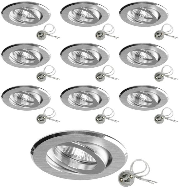 10er Set Einbauleuchtenn Einbaustrahler Einbauspots für LED GU10 Alu gebürstet inkl. GU10 Sockel 68mm Lochausschnitt18861