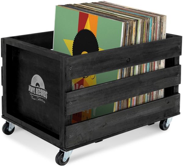Stagecaptain Holzkiste SPK-100 "Emil" Schallplattenkiste, für bis zu 100 LPs - aus Vollholz im Retro-Design
