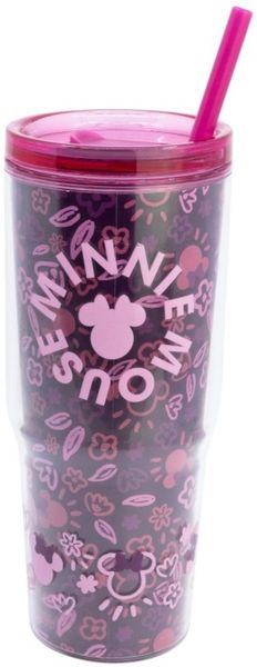 Disney Minnie Mouse Trinkbecher mit Strohhalm und Henkel Doppelwandig 860 ml