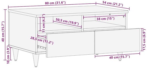 vidaXL Couchtisch 80x54x40 cm Massivholz Mango 4018677 Bild 11