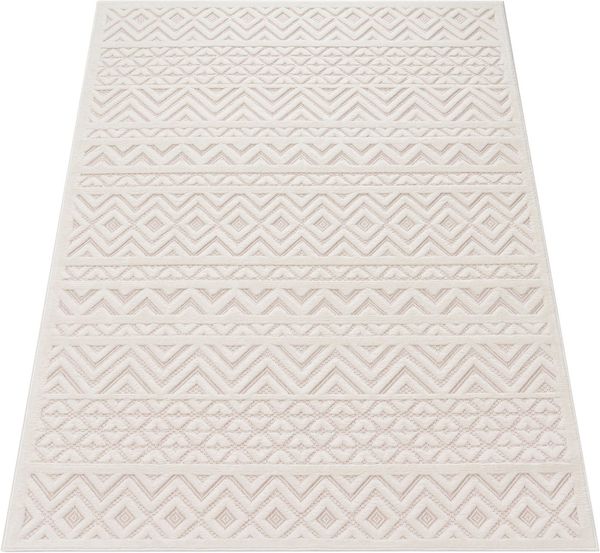 Paco Home Teppich Livorno 673, rechteckig, Höhe: 14 mm, Uni-Farben, Scandi, Rauten Muster, Hoch-Tief Effekt, Outdoor geeignet