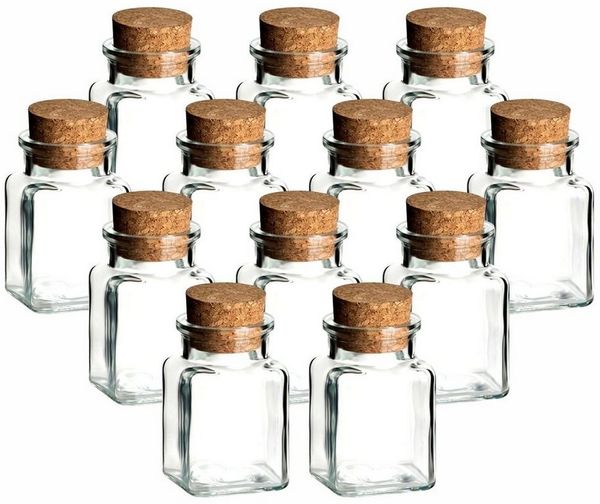 gouveo Vorratsglas Gewürzgläser 150 ml eckig mit Korken - Korkengläser mit Korkverschluss, (12-tlg)