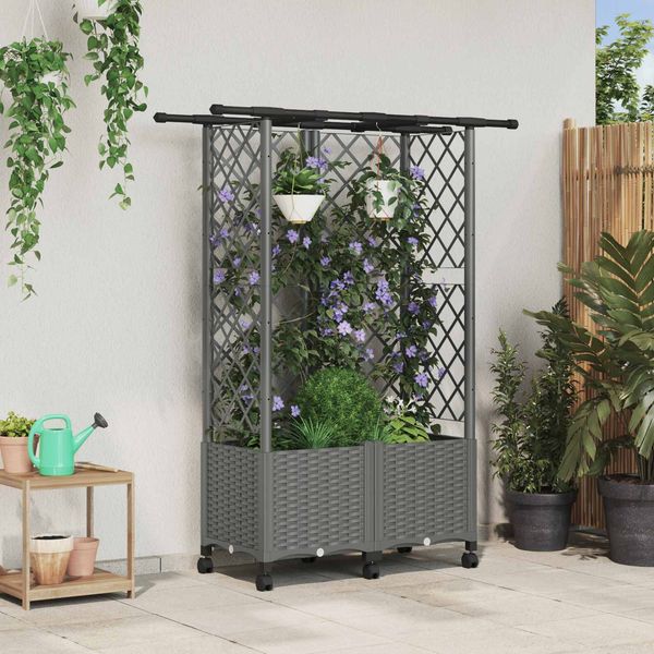 vidaXL Hochbeet mit Rankgitter und Dach Hellgrau 124 x 40 x 142 cm PP 3423040