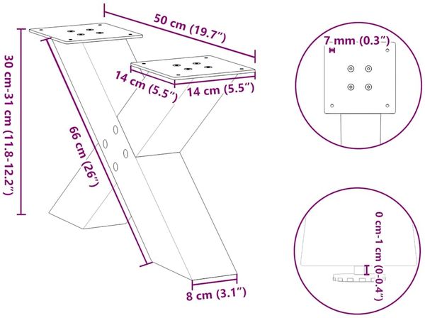 vidaXL Couchtischbeine X-Form 2 Stk. Naturstahl 50x(30-31) cm Stahl 4012939 Bild 10