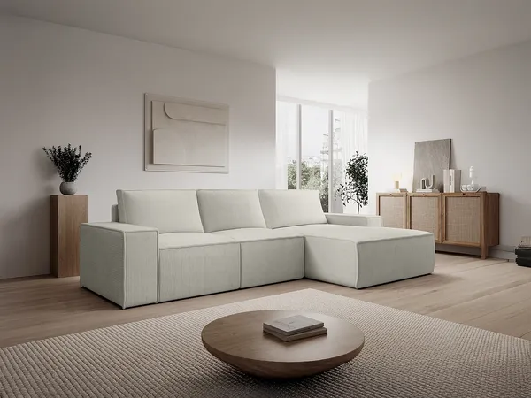 Vente-unique - AMELIA Sofa StoffSamt Beige - B 167 cm x H 85 cm x L 297 cm