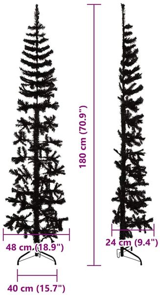 vidaXL Künstlicher Halb-Weihnachtsbaum Ständer Schlank Schwarz 180 cm 344576 Bild 8
