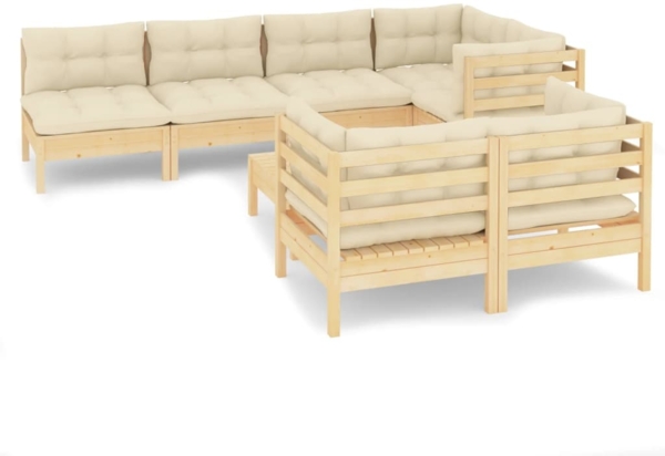 vidaXL 8-tlg. Garten-Lounge-Set mit Creme Kissen Massivholz Kiefer 3096496