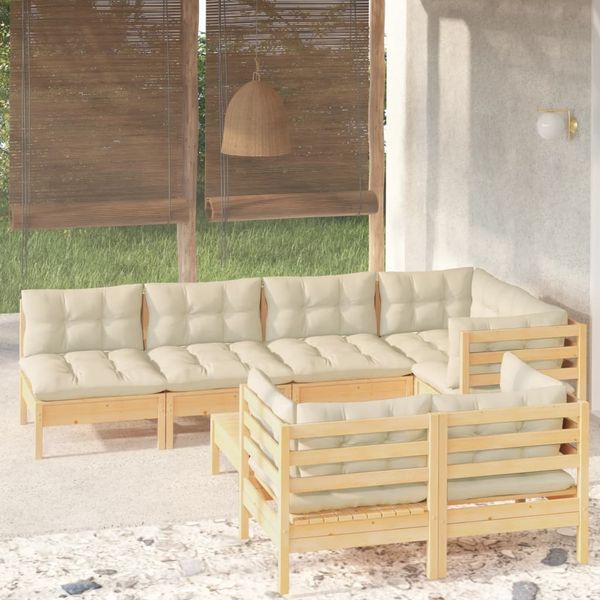 vidaXL 8-tlg. Garten-Lounge-Set mit Creme Kissen Massivholz Kiefer 3096496