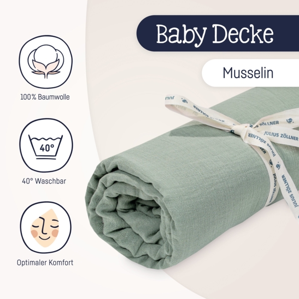 Julius Zöllner Kuscheldecke Musselin, 100% Musselin-Baumwolle grün, 70/100 Bild 2