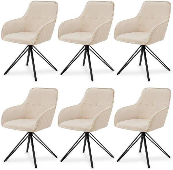 Juskys Drehstuhl Clyde 6er Set mit Armlehne & Stoff Bezug - Esszimmerstuhl modern - Polsterstuhl Esszimmer - 120 kg belastbar - Stuhl Samt Beige