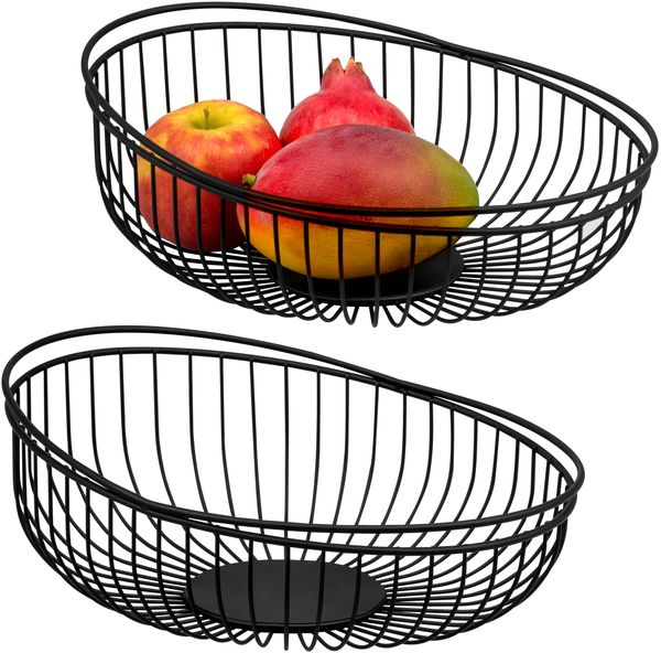 eluno Obstkorb - Brotkorb 2er Set, runde Obstschale, Metall, schwarz, ca. 11 x 35 x 14 cm (B/H/T)