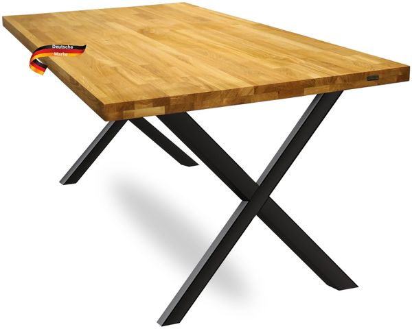 Massivholz Wohnzimmertisch MEDO - 180x100cm, Eichenholz, X Gestell | Esstisch Holz Küchentisch Esszimmertisch