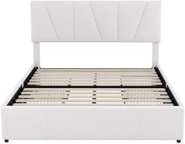 Merax Polsterbett mit höhenverstellbarem Kopfteil, 4 Schubladen & Lattenrost, Samt, 140x200 cm, Beige Bild 9