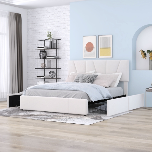 Merax Polsterbett mit höhenverstellbarem Kopfteil, 4 Schubladen & Lattenrost, Samt, 140x200 cm, Beige Bild 4