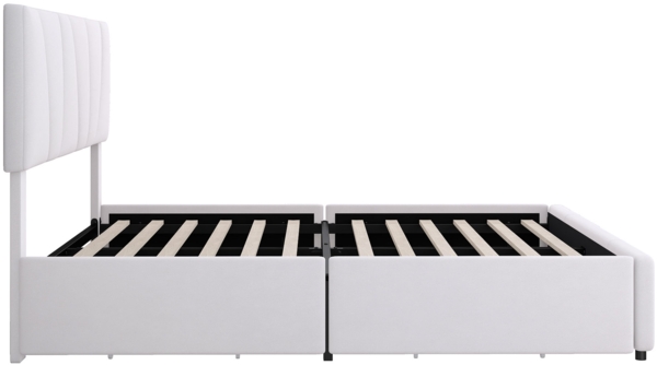 Merax Polsterbett mit höhenverstellbarem Kopfteil, 4 Schubladen & Lattenrost, Samt, 140x200 cm, Beige Bild 10