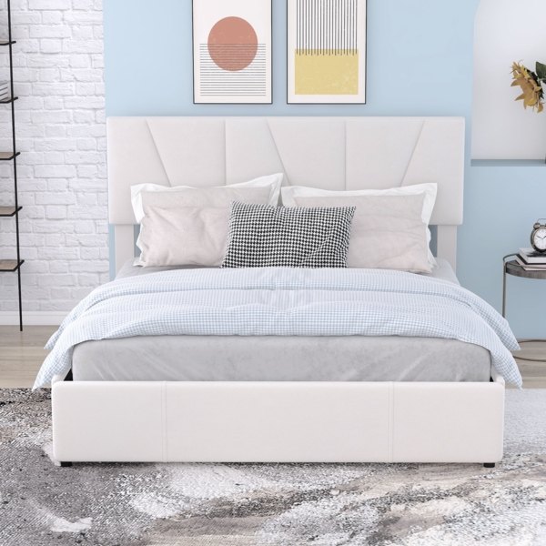 Merax Polsterbett mit höhenverstellbarem Kopfteil, 4 Schubladen & Lattenrost, Samt, 140x200 cm, Beige Bild 5