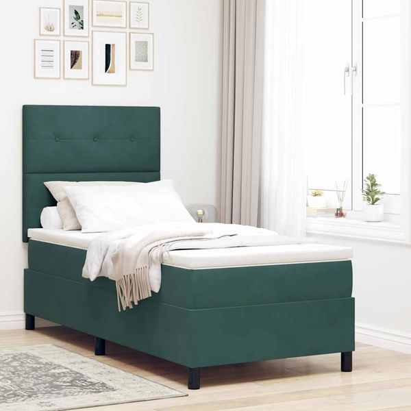 vidaXL Boxspringbett mit Matratze Dunkelgrün 90 x 190 cm Samt 3339803