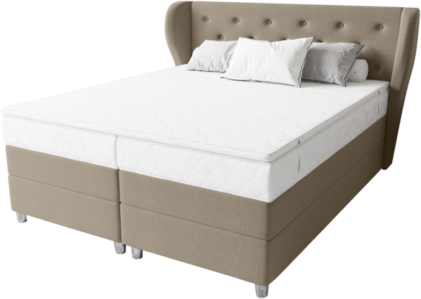 99rooms Hermes Boxspringbett 180x200 cm Strukturstoff INARI Hellbraun Taschen-Federung Bild 2