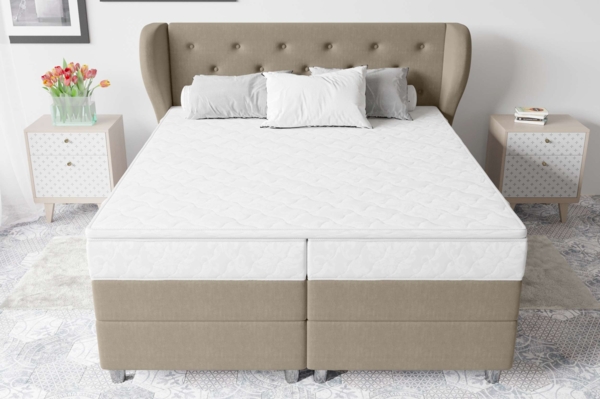 99rooms Hermes Boxspringbett 180x200 cm Strukturstoff INARI Hellbraun Taschen-Federung Bild 6