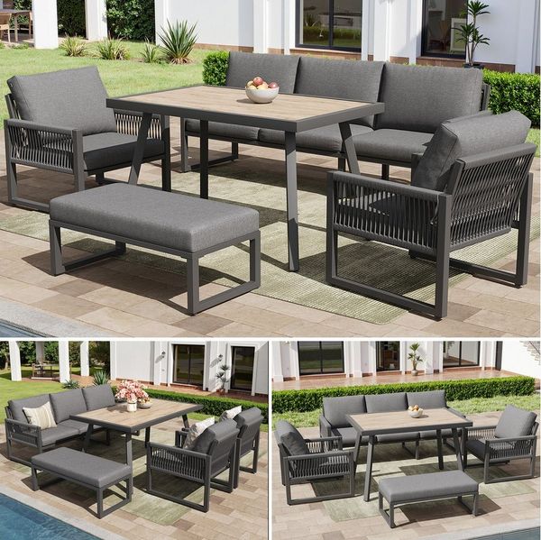 i@home Gartenlounge-Set, (5-tlg), mit großem Esstisch, Hochwertigen Sitzkissen & Rückenkissen, Grau