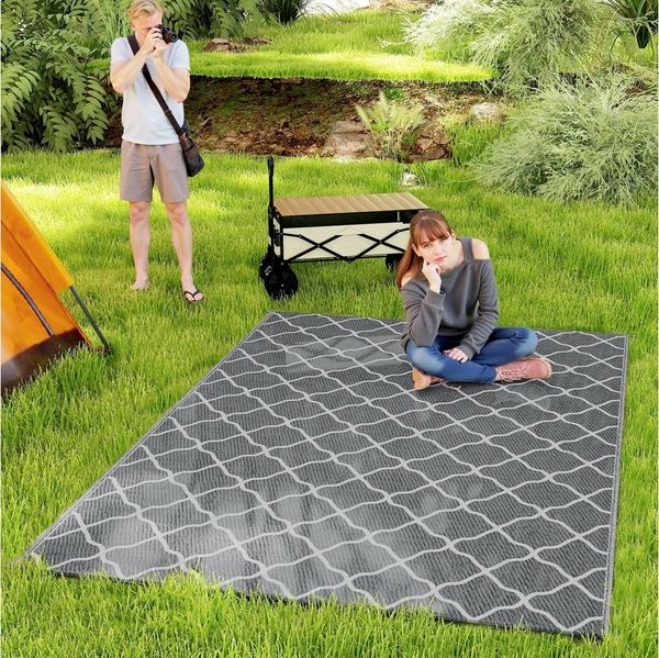 Outsunny Outdoorteppich mit Netzmuster, rechteckig, Höhe: 1 mm, 182 x 274 cm Grau