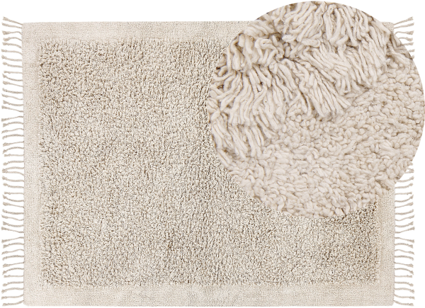 Teppich Baumwolle hellbeige 140 x 200 cm Fransen Shaggy BITLIS