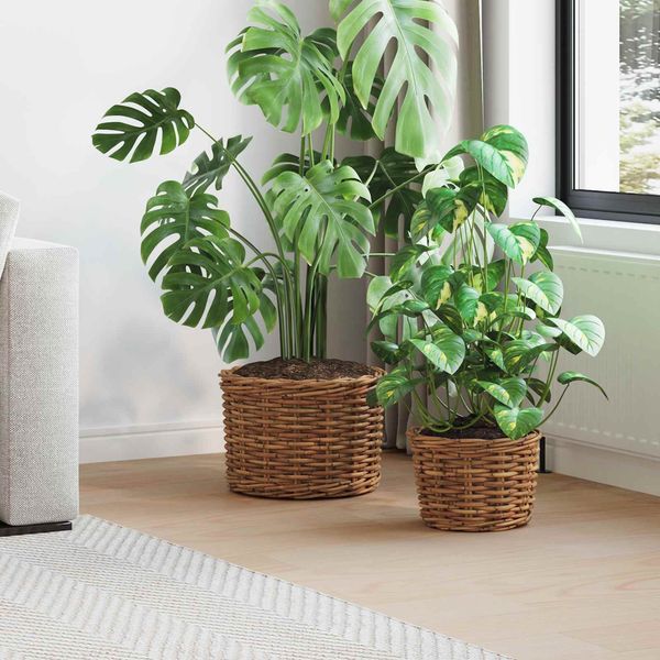 vidaXL Blumentopf Korb mit Speicher 2 pcs Braun Kubu Rattan 42020962