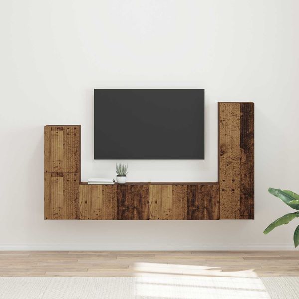 TV-Schrank Wandmontiert 4 pcs,TV-Hängeboard Altholz Holzwerkstoff