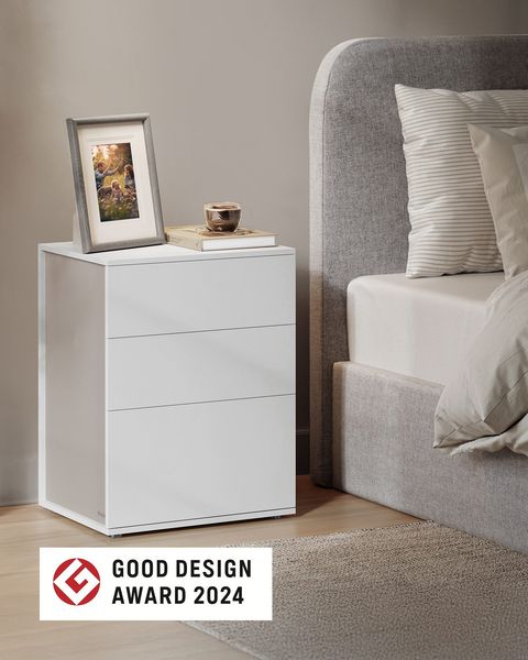 Vasagle Nachttisch, Beistelltisch 3 Schubladen, Nachtschrank modern, Schlafzimmer, Wohnzimmer, Mattweiß-cappuccinobeige