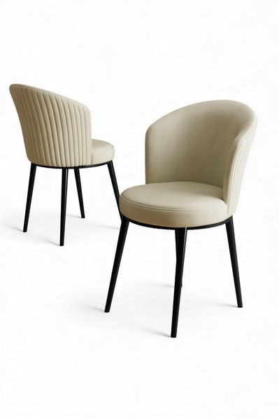 Modernes Stuhlset (6-teilig), Creme & Schwarz, 45 x 87 x 41 cm | 100% Metallgestell, Sperrholz-Rückenlehne, bequemer Schaumstoff | Stilvoll für Zuhause & Hotel