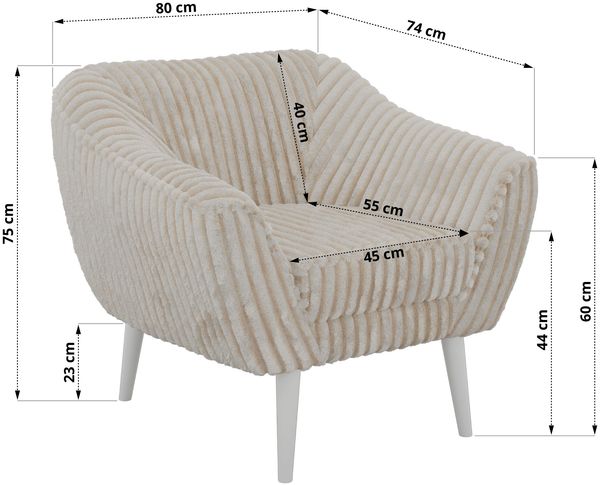Polstersessel PIRS 1 skandinavischer Design 1-Sitzer, Sessel mit Wellenfederung, weiße Füße, Einzelsessel, Hoher Sitzkomfort - Beige Cord Bild 5