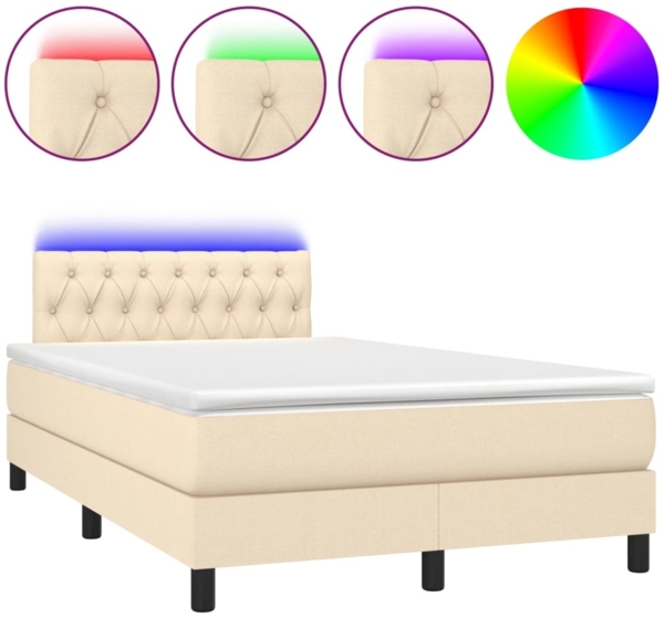 vidaXL Boxspringbett mit Matratze & LED Creme 120x190 cm Stoff 3270065